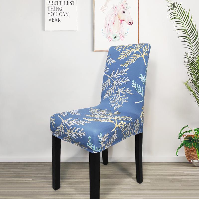Home High Elastic Blue Flower Printed Chair Cover