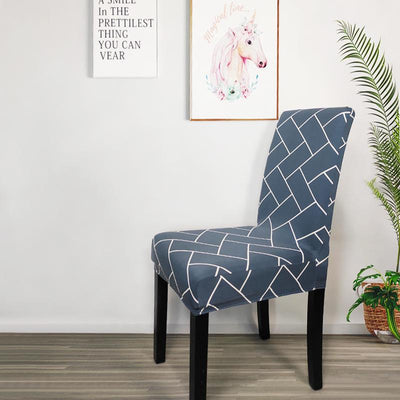 Home High Elastic Blue Flower Printed Chair Cover