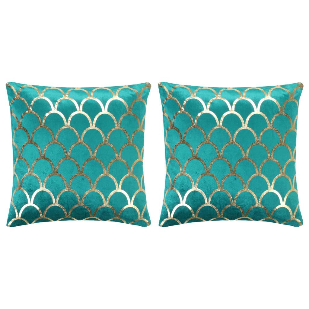 Printed cushions with film 2 pcs Green and gold 40x40 cm Velvet