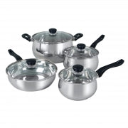 8 Piece Stainless Steel Kitchen Cookware Set with Glass Lids